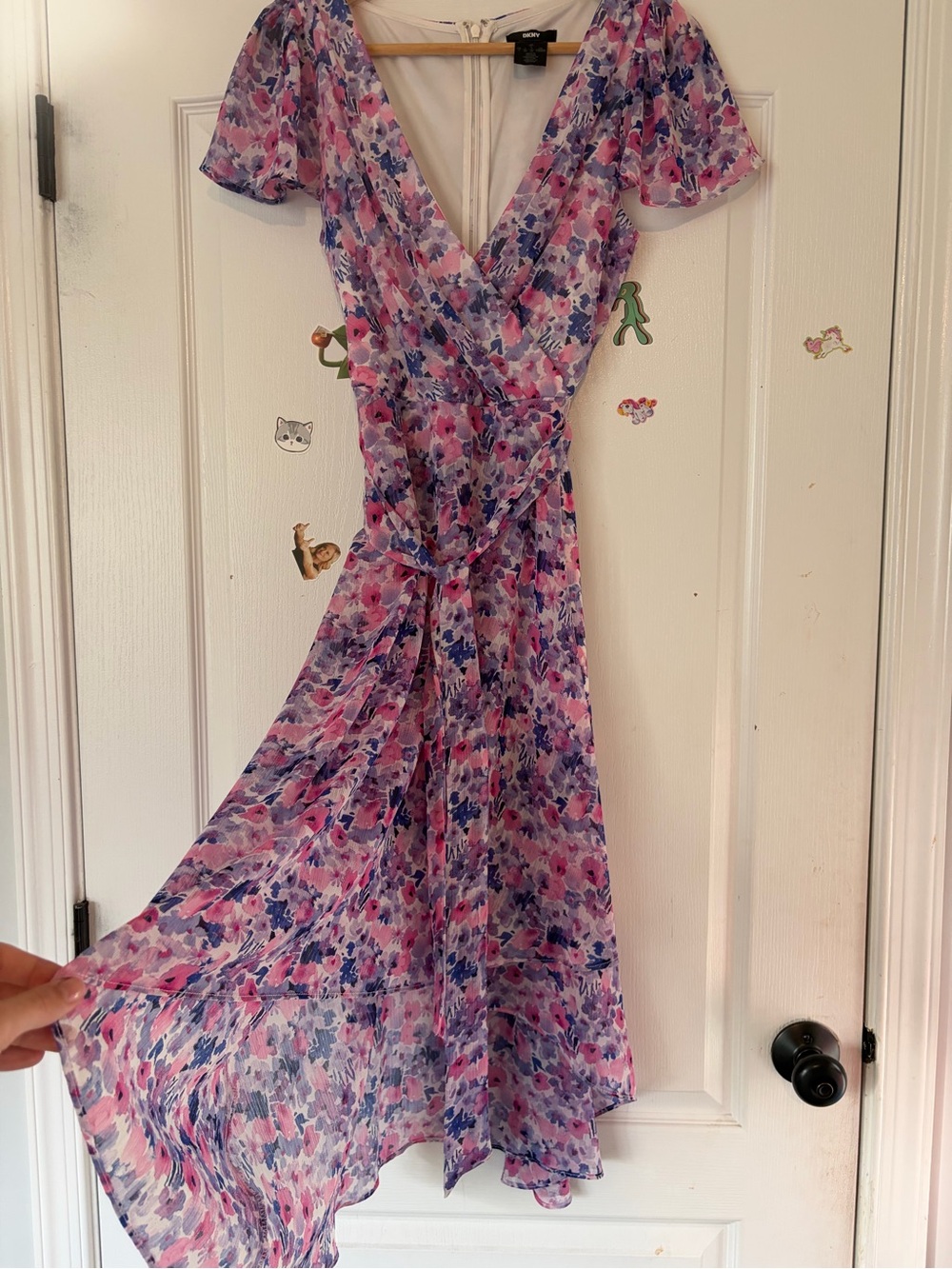Floral V-Neck Wrap Dress in Pink and Purple